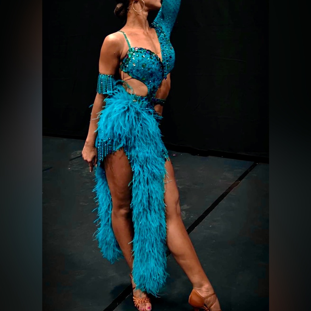 Blue Feathered Women's Latin Ballroom Dress